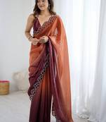 multicolor ombre beads and stones satin designer saree