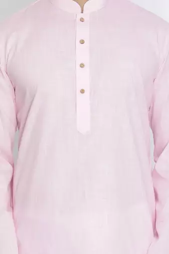 pink cotton men's kurta with white churidar pajama