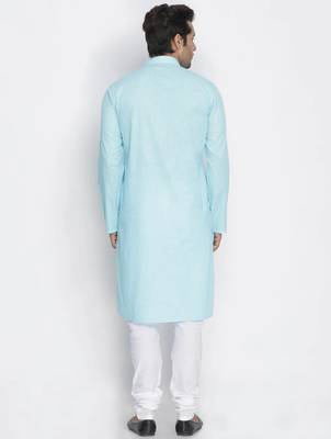 light blue cotton men's kurta with white churidar pajama 3