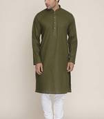 green cotton men's kurta with white churidar pajama