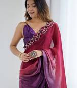 multicolor ombre beads and stones satin saree