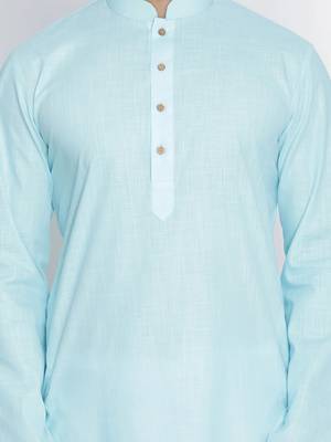 light blue cotton men's kurta with white churidar pajama 4