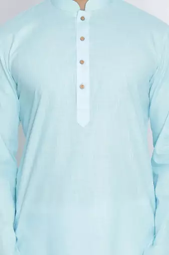 light blue cotton men's kurta with white churidar pajama