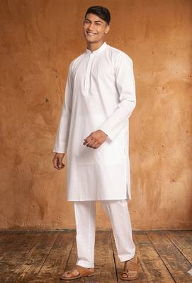 white cotton men's kurta with white pants 1