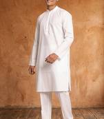 white cotton men's kurta with white pants