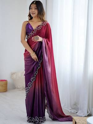 multicolor ombre beads and stones satin saree 2