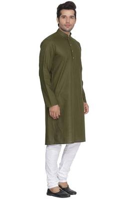 green cotton men's kurta with white churidar pajama 2