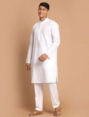 white cotton men's kurta with white pants 2