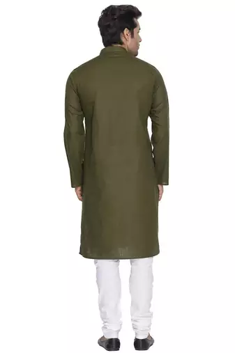 green cotton men's kurta with white churidar pajama