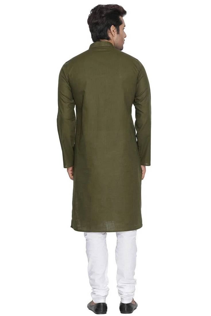 green cotton men's kurta with white churidar pajama