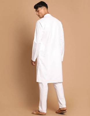 white cotton men's kurta with white pants 3