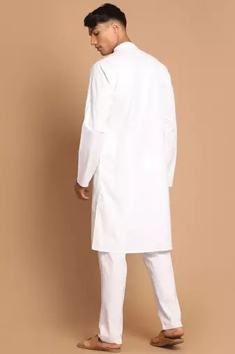white cotton men's kurta with white pants