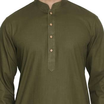 green cotton men's kurta with white churidar pajama 4