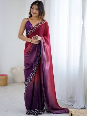 multicolor ombre beads and stones satin saree 5
