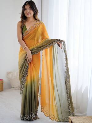 multicolor ombre embroidered satin saree 1