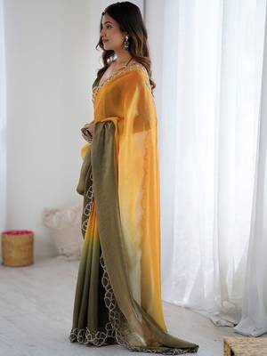 multicolor ombre embroidered satin saree 2