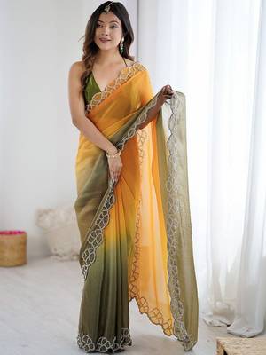 multicolor ombre embroidered satin saree 3