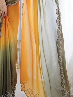 multicolor ombre embroidered satin saree 4