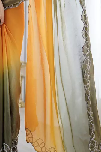 multicolor ombre embroidered satin saree