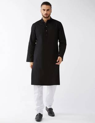 black cotton men's kurta with white churidar pajama 1