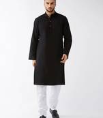 black cotton men's kurta with white churidar pajama