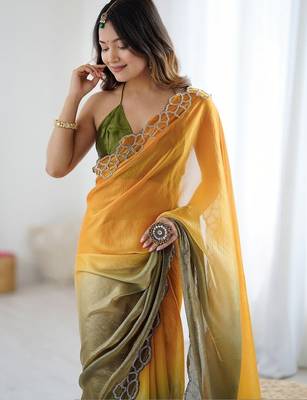 multicolor ombre embroidered satin saree 5