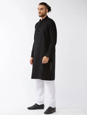 black cotton men's kurta with white churidar pajama 2