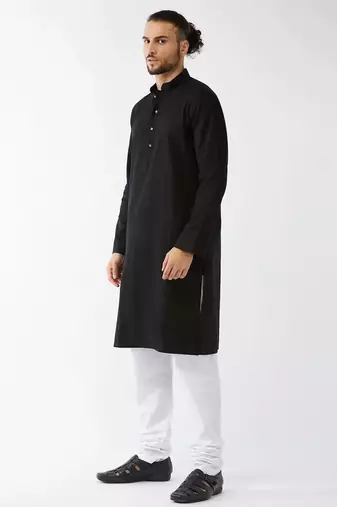 black cotton men's kurta with white churidar pajama
