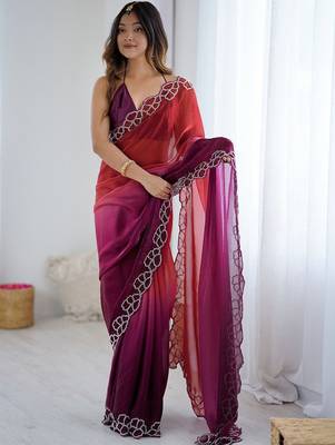 multicolor ombre zari satin designer saree 1