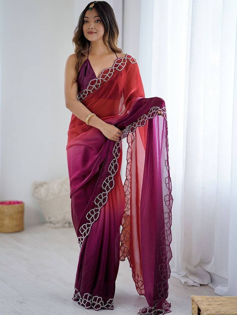 multicolor ombre zari satin designer saree