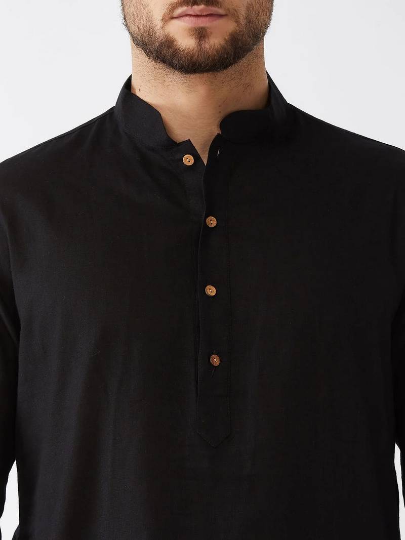 black cotton men's kurta with white churidar pajama