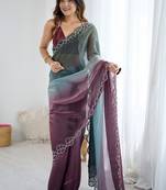 multicolor embellished ombre beads & stones zari satin saree