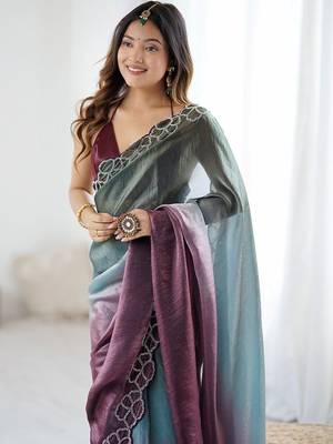 multicolor embellished ombre beads & stones zari satin saree 2