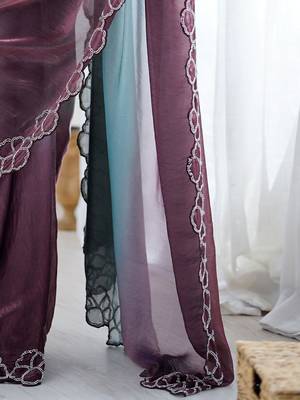 multicolor embellished ombre beads & stones zari satin saree 4