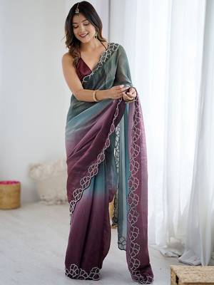 multicolor embellished ombre beads & stones zari satin saree 5