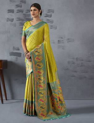 lime woven design zari paithani saree 1