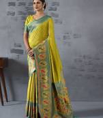 lime woven design zari paithani saree