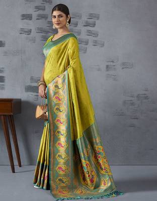 lime woven design zari paithani saree 2