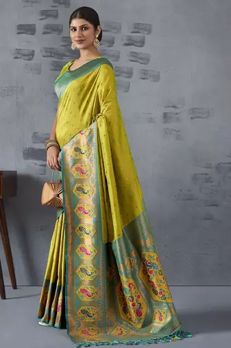 lime woven design zari paithani saree