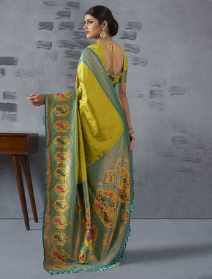 lime woven design zari paithani saree 3