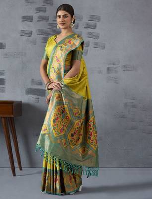 lime woven design zari paithani saree 4