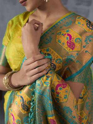 lime woven design zari paithani saree 5