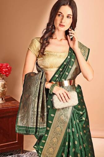 green woven design designer banarasi saree