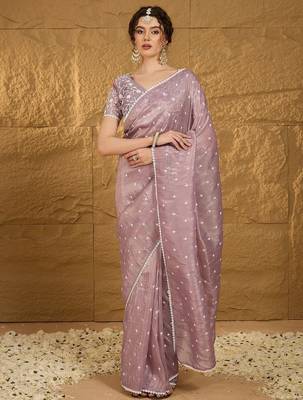 lavender floral embroidered chiffon saree 2