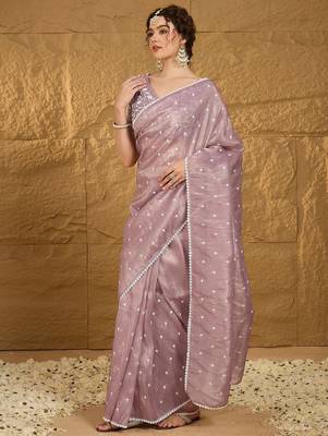 lavender floral embroidered chiffon saree 3