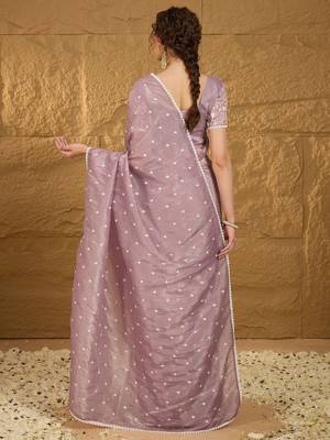 lavender floral embroidered chiffon saree 4