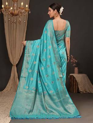 Blue woven design zari silk blend banarasi saree 2