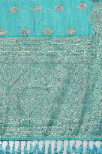 Blue woven design zari silk blend banarasi saree