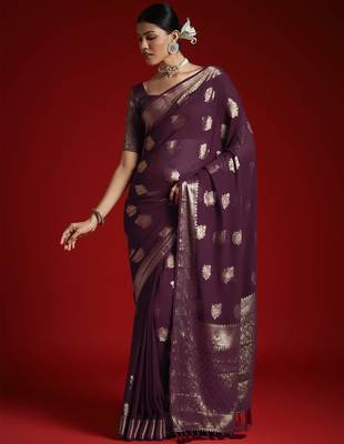 burgundy ethnic motifs georgette designer banarasi saree 1