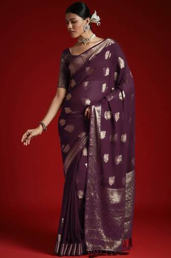 burgundy ethnic motifs georgette designer banarasi saree